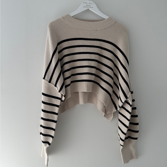 FREE PEOPLE Easy Street Stripe Crop Pullover in Pearl Combo L - Picture 4 of 5